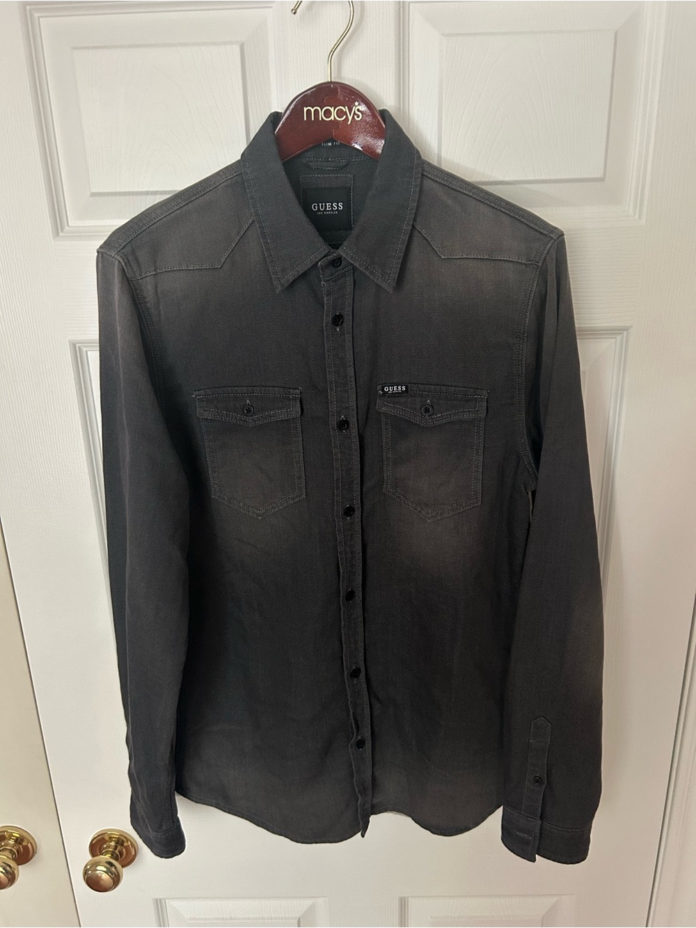 GUESS Men's Black Button-Down Shirt with Chest Pockets